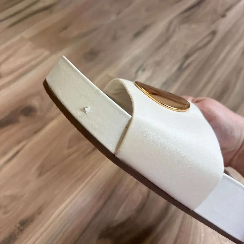 Tory Burch Patos Chunky White Napa Leather Gold Slides Size 9 1/2